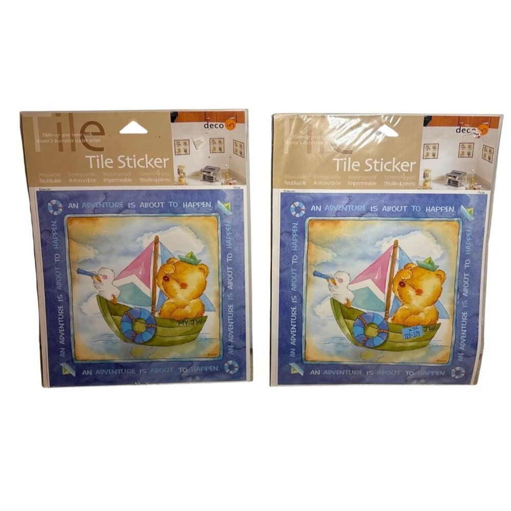 Bathroom Tile Stickers Bear Duck Boat Bathroom 2 Pack Reusable Waterproof Deco